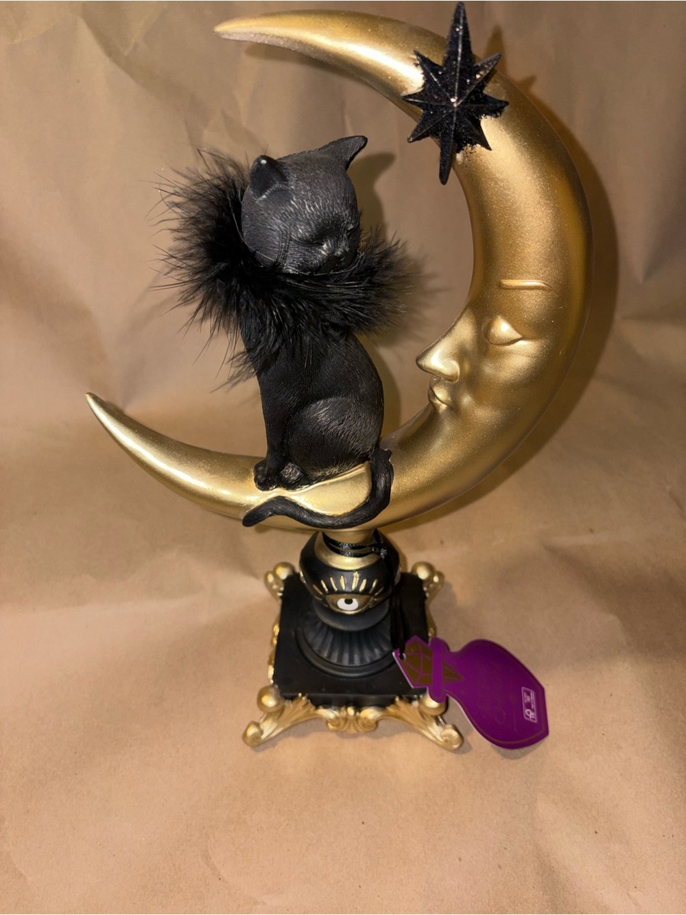 Halloween Black Cat Sitting on Moon